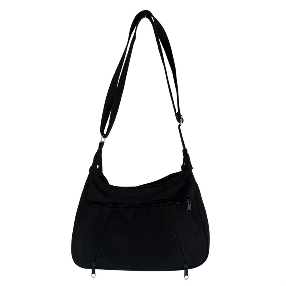 CURVED SHOULDER BAG - NYLON PURSE BLACK ADJUSTABLE STRAP